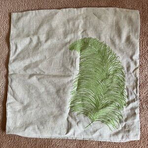 West Elm Linen Embroidered Leaf Cushion Cover / Pillowcase